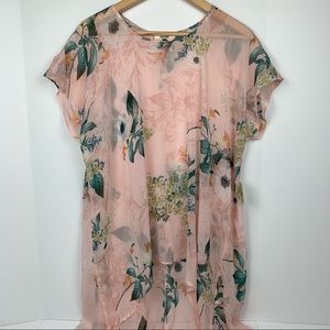 Meraki Sheer Pink Floral Cover Up Tunic Dress Size Medium